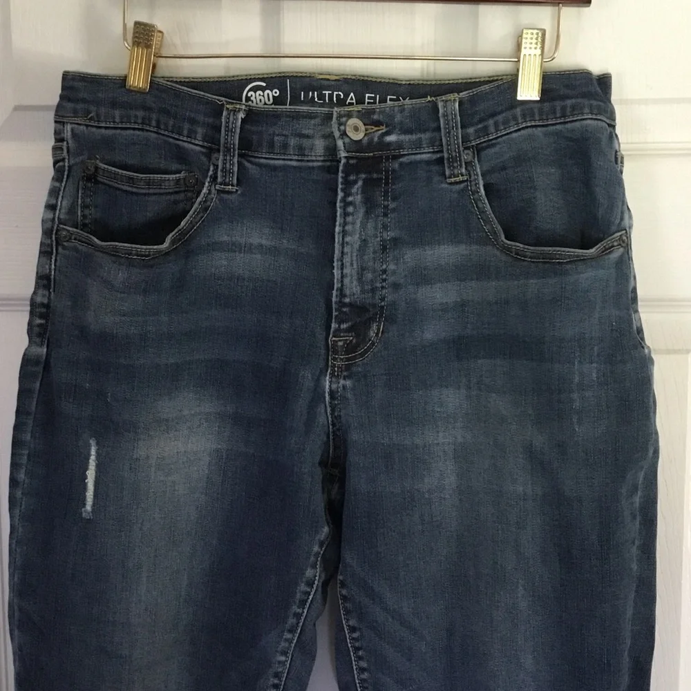 Y2K Arizona Jean 34 x30 Distressed Patched Medium Blue Straight‎ Jeans